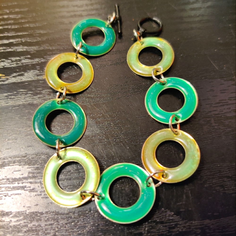 Y2K Vintage Circles Pop Art Teal Aqua Turquoise Stainless Steel Silver